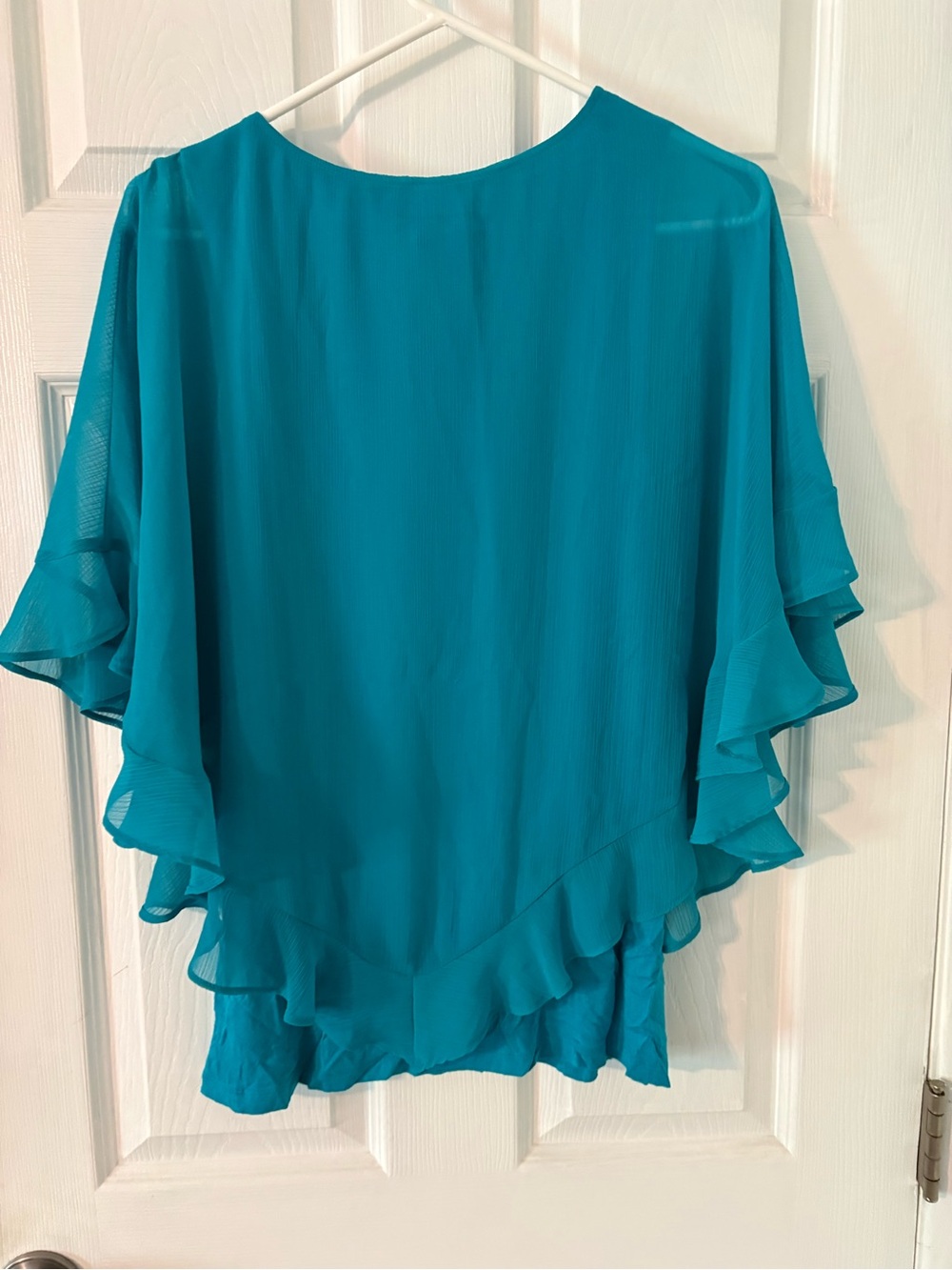 Teal Chiffon Poncho Blouse Flutter Sleeve Overlay Top Medium - Picture 3 of 9